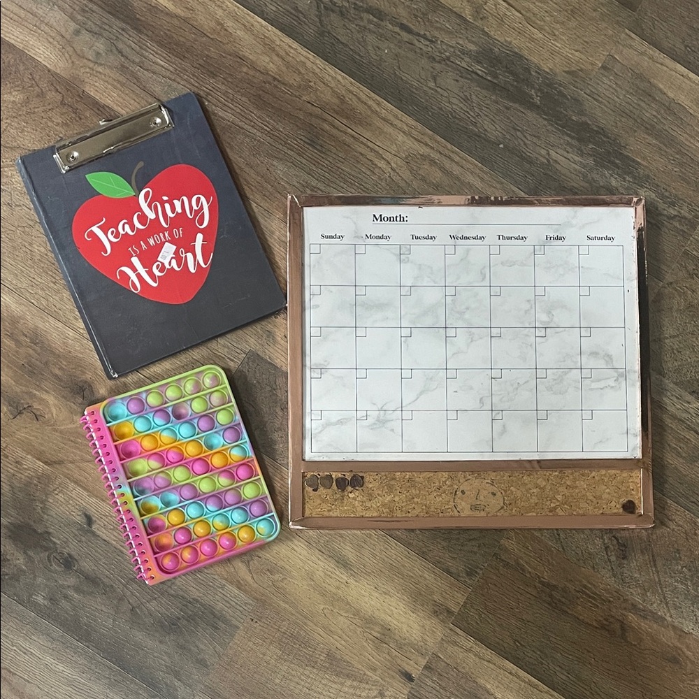 Magnetic Monthly Planner White/Cork Board and notepads